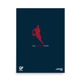 A red and blue PF LIC USA Rugby Silhouette Poster featuring a basketball player silhouette.