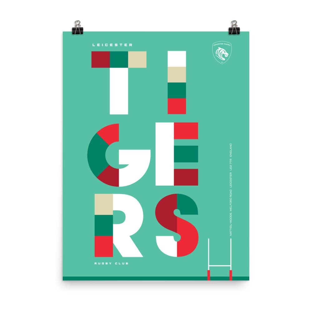 A PF LIC Leicester Tigers 'Striped Tigers Text' Poster for a rugby fan.
