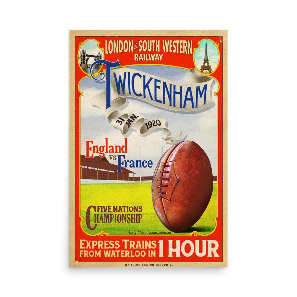 A poster of a Vintage Twickenham Rugby Poster on a white background.