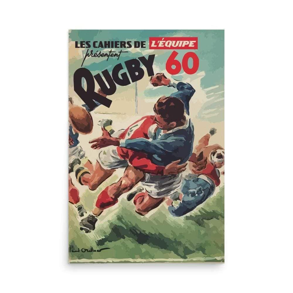 a Vintage Rugby 60 Poster with an image of a rugby player.