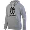 Grey hoodie with kangaroo pocket and large, black Fiji Rugby logo on front.