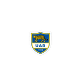 A blue and yellow Argentina Vintage Rugby logo on a green background.