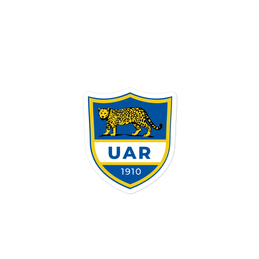 A blue and yellow Argentina Vintage Rugby logo on a green background.