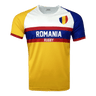 Nation of Rugby Romania shirt in gold, blue and white with the flag crest on the chest. Short sleeves and crew neck