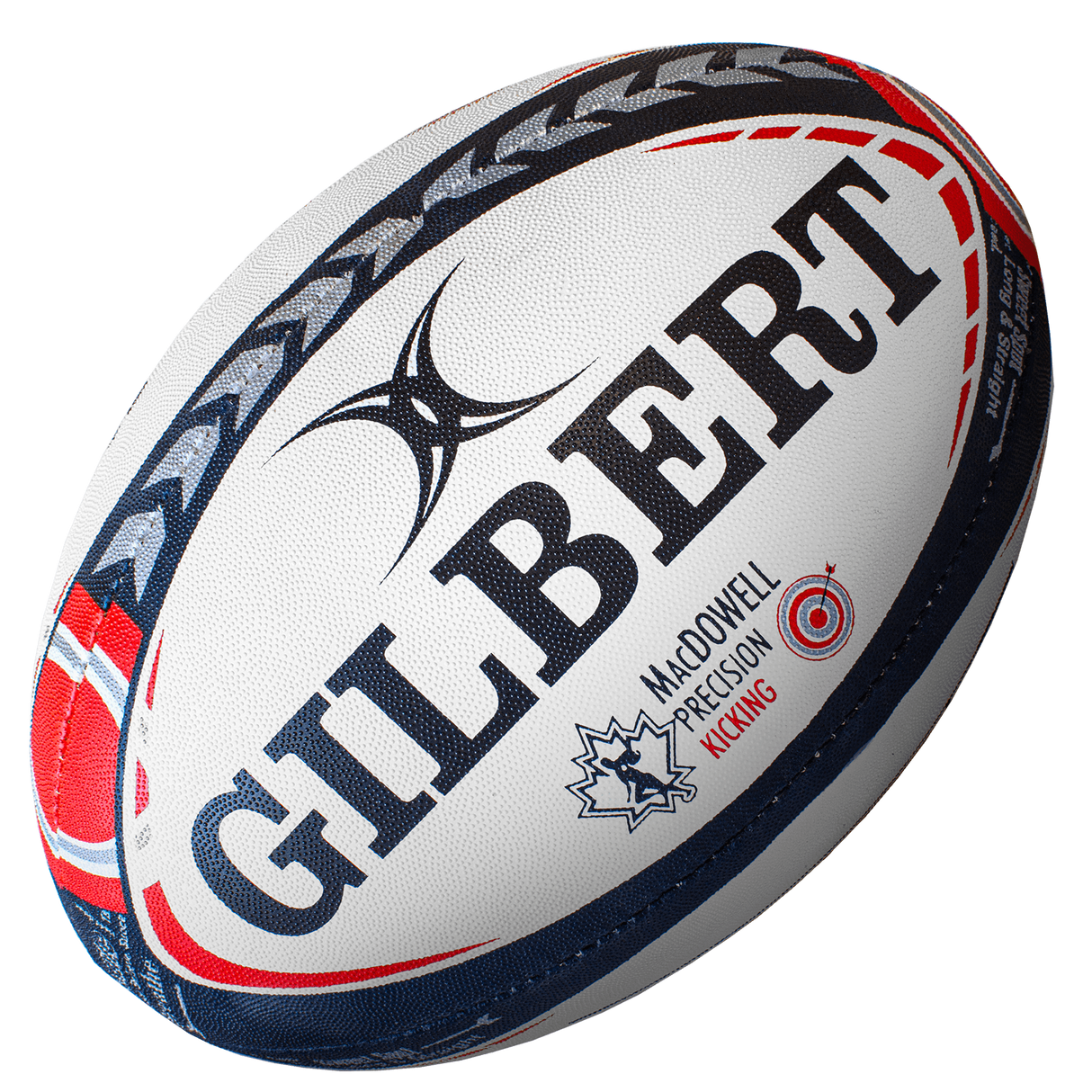 Official Gilbert MacDowell Precision Kicking Rugby Ball navy blue, white and red