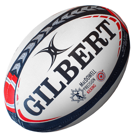 Official Gilbert MacDowell Precision Kicking Rugby Ball navy blue, white and red