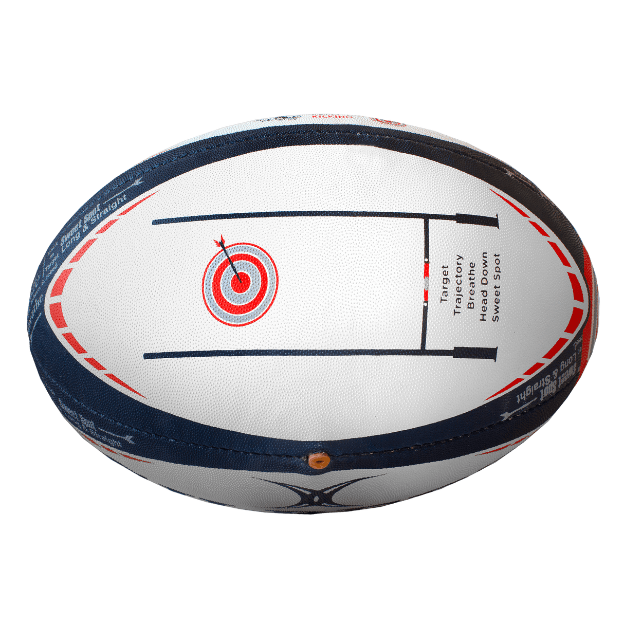 target goal image on the side of the ball with inseam needle insertion point
