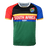 South Africa Rugby Jersey in the SA flag colors black, blue, green, red and gold  with a flag crest on the left-hand upper chest  and South Africa Rugby in white across the chest