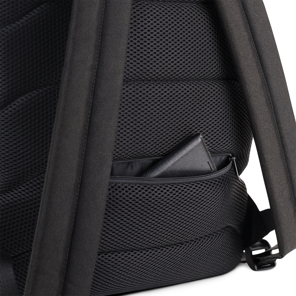 A close up of a USA Wheelchair Rugby Backpack with a pocket.