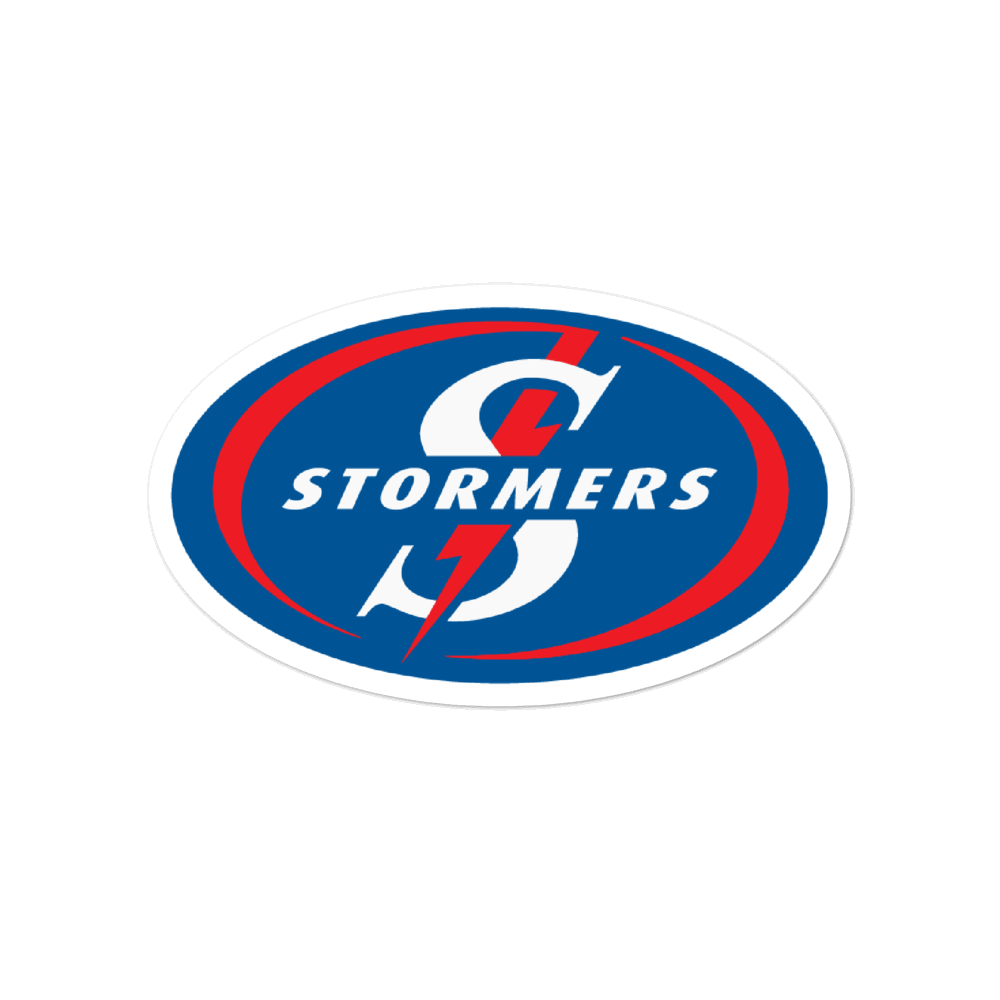 PF Stormers Stickers logo on a green background.
