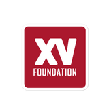 A red square with the word XV Foundation Stickers on it.