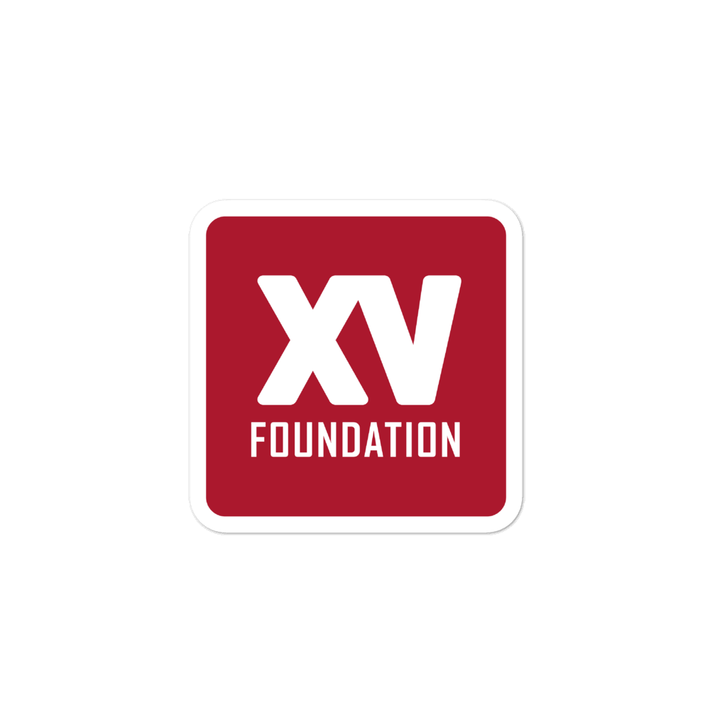 A red and white XV Foundation Sticker.