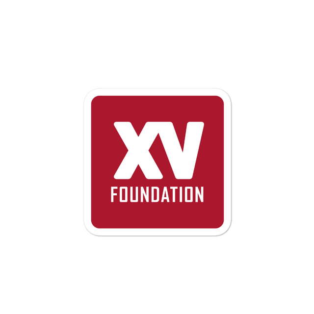 A red and white XV Foundation Sticker.
