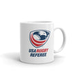 White Ceramic Mug with USA Rugby Referee Logo on Both Sides