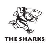 A The Sharks Stickers with the words "the sharks" on it.