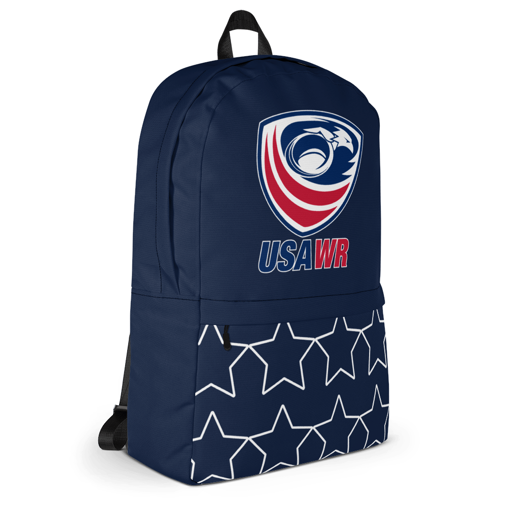 A USA Wheelchair Rugby Backpack with the USA War logo on it.