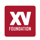 A red and white square with the words XV Foundation Stickers.