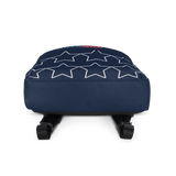 a USA Wheelchair Rugby Backpack with white stars on it.