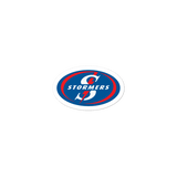A blue and red logo with the words Stormers Stickers on it by PF.