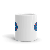The Stormers Rugby Mug is a white coffee mug with a blue and red circle on it.