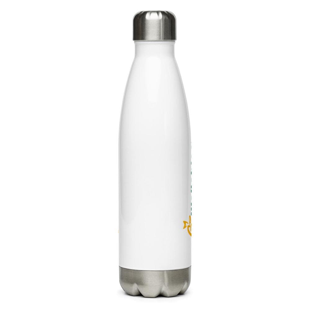 A PF LIC Wallabies Stainless Steel Water Bottle in white, featuring a silver cap, shot against a plain background.