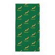 A South Africa Springboks Rugby Towel with a yellow and white tiger pattern on it.