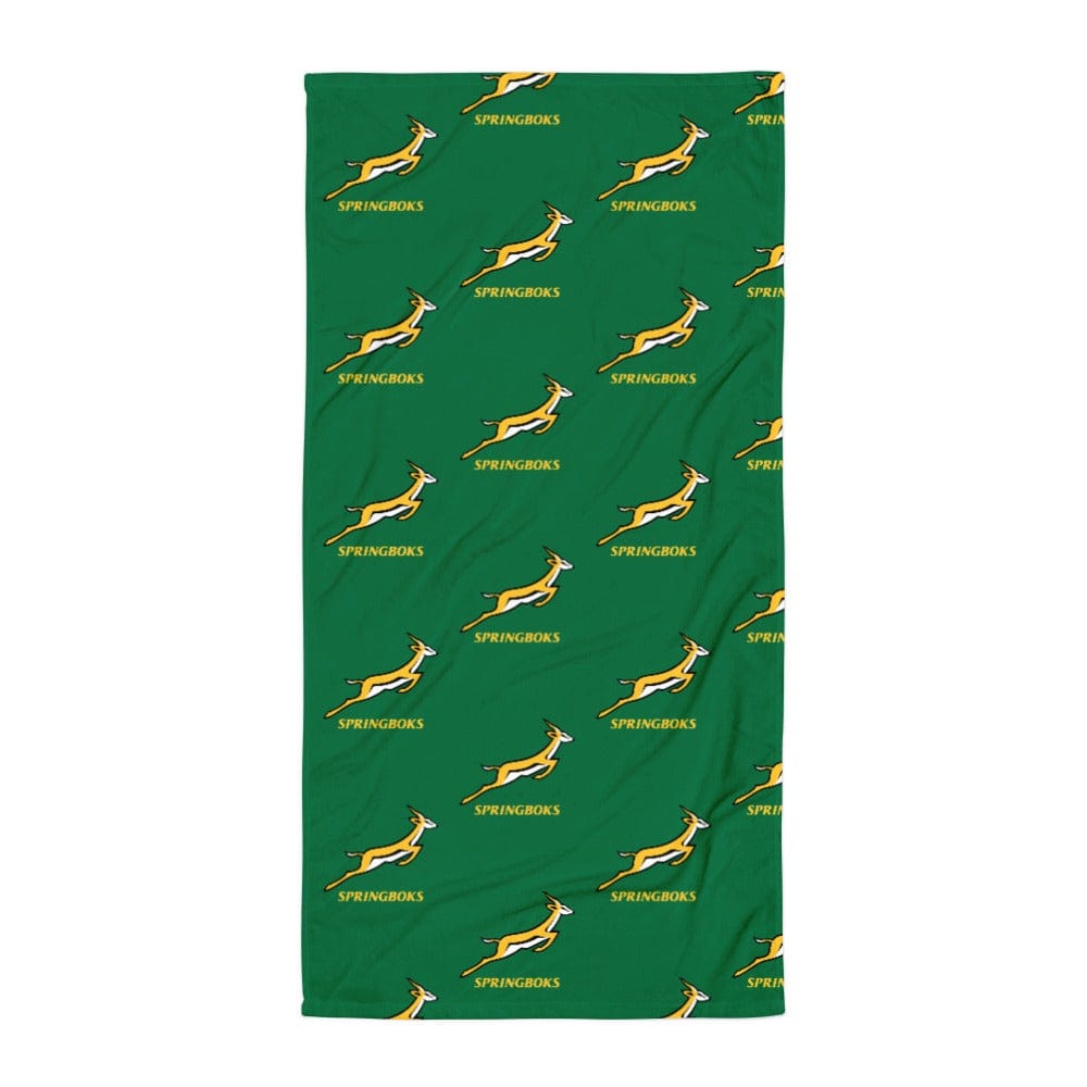 A South Africa Springboks Rugby Towel with a yellow and white tiger pattern on it.