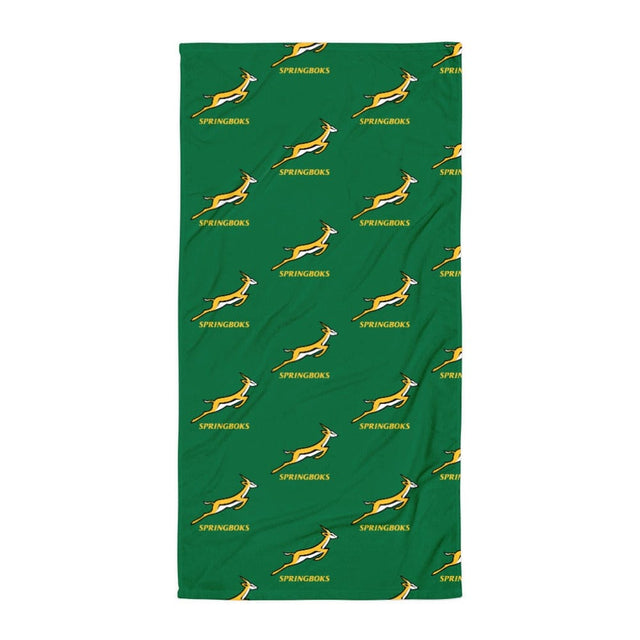 A South Africa Springboks Rugby Towel with a yellow and white tiger pattern on it.