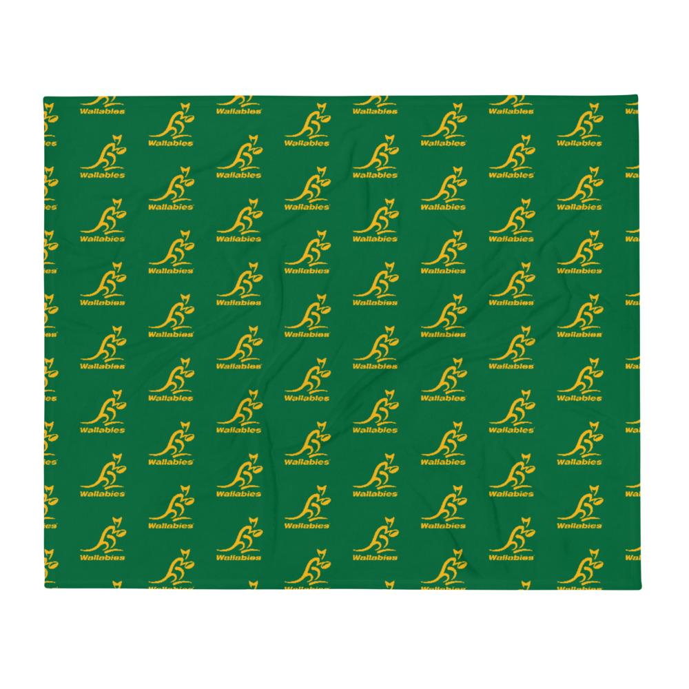 A Wallabies Throw Blanket with a yellow kangaroo on it.