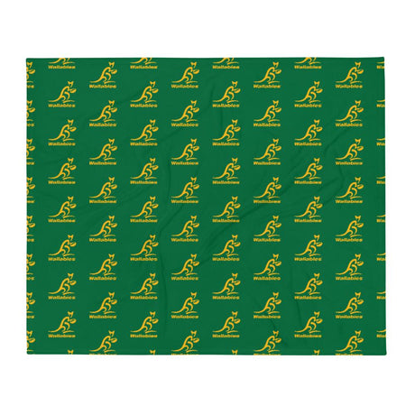A Wallabies Throw Blanket with a yellow kangaroo on it.