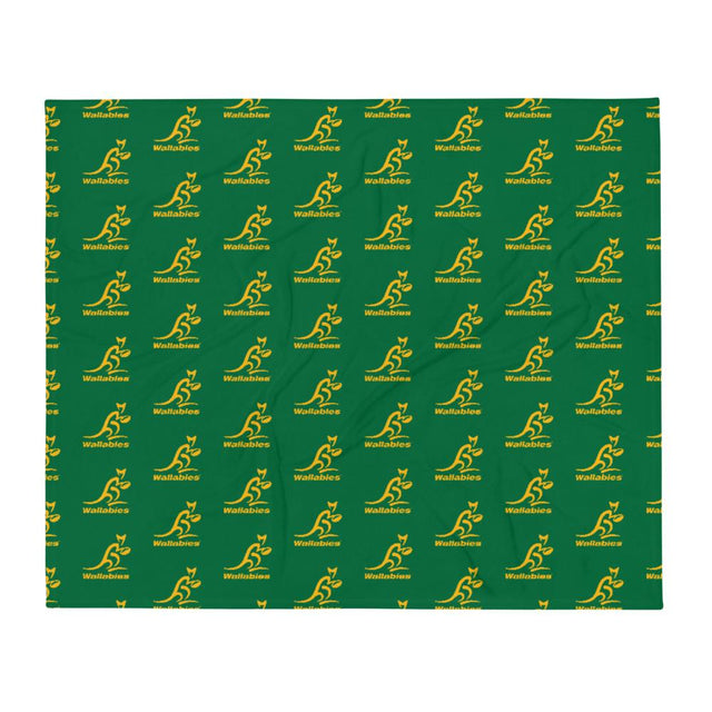 A Wallabies Throw Blanket with a yellow kangaroo on it.