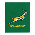 A green and yellow South Africa Springboks Rugby Throw Blanket.