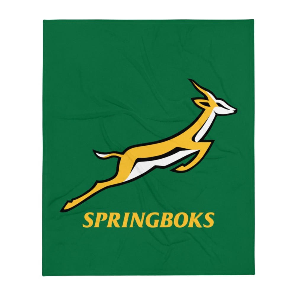 A green and yellow South Africa Springboks Rugby Throw Blanket.