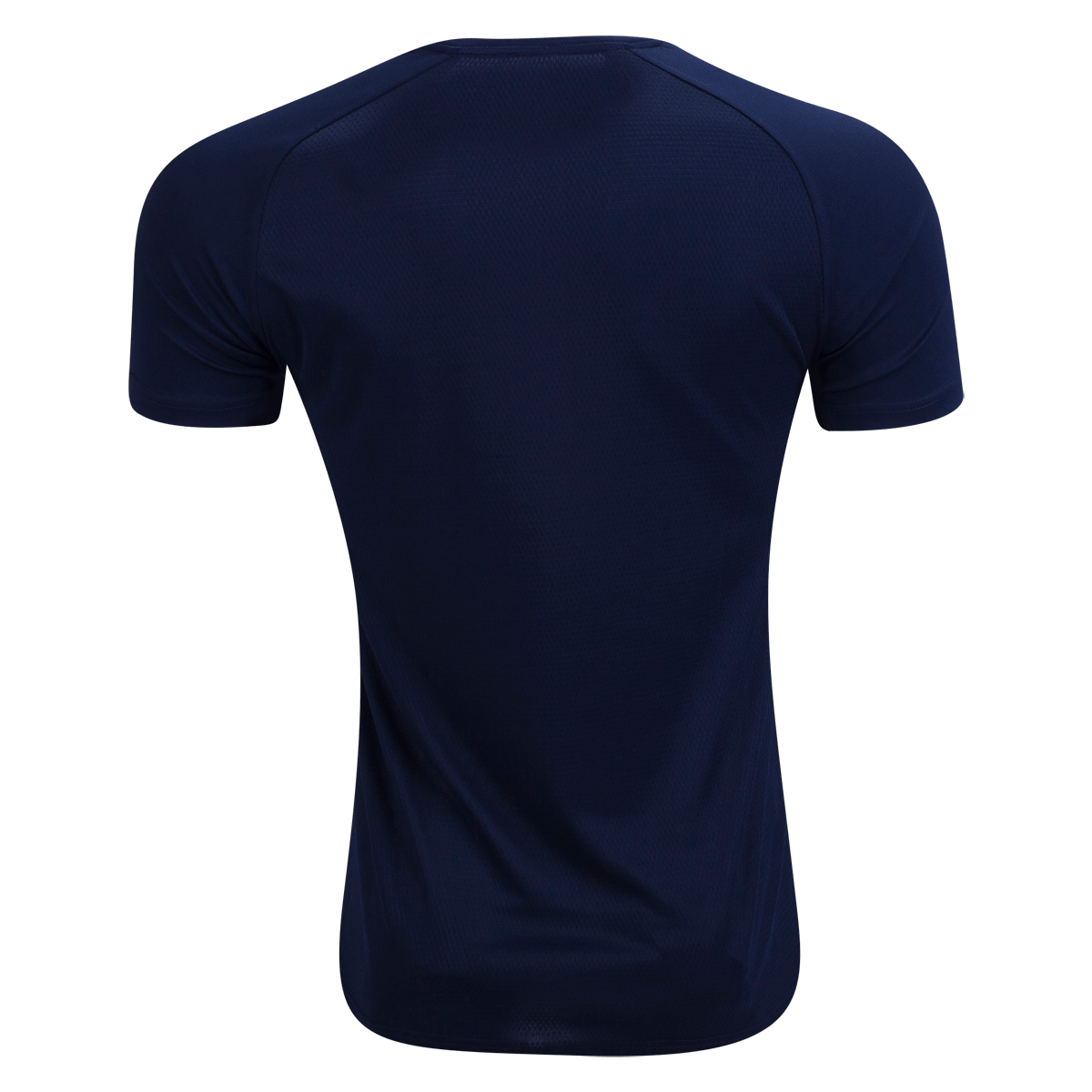 The back of a Langtree Rugby Club Canterbury Team Navy Dry Rugby T-Shirt with short sleeves.