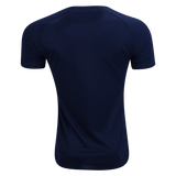 The back of a Langtree Rugby Club Canterbury Team Navy Dry Rugby T-Shirt with short sleeves.