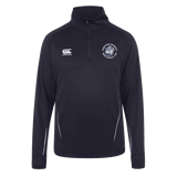 A Georgetown University RFC Canterbury Team 1/4 Zip Mid Layer Rugby Training Top with a white and blue crest on the chest.