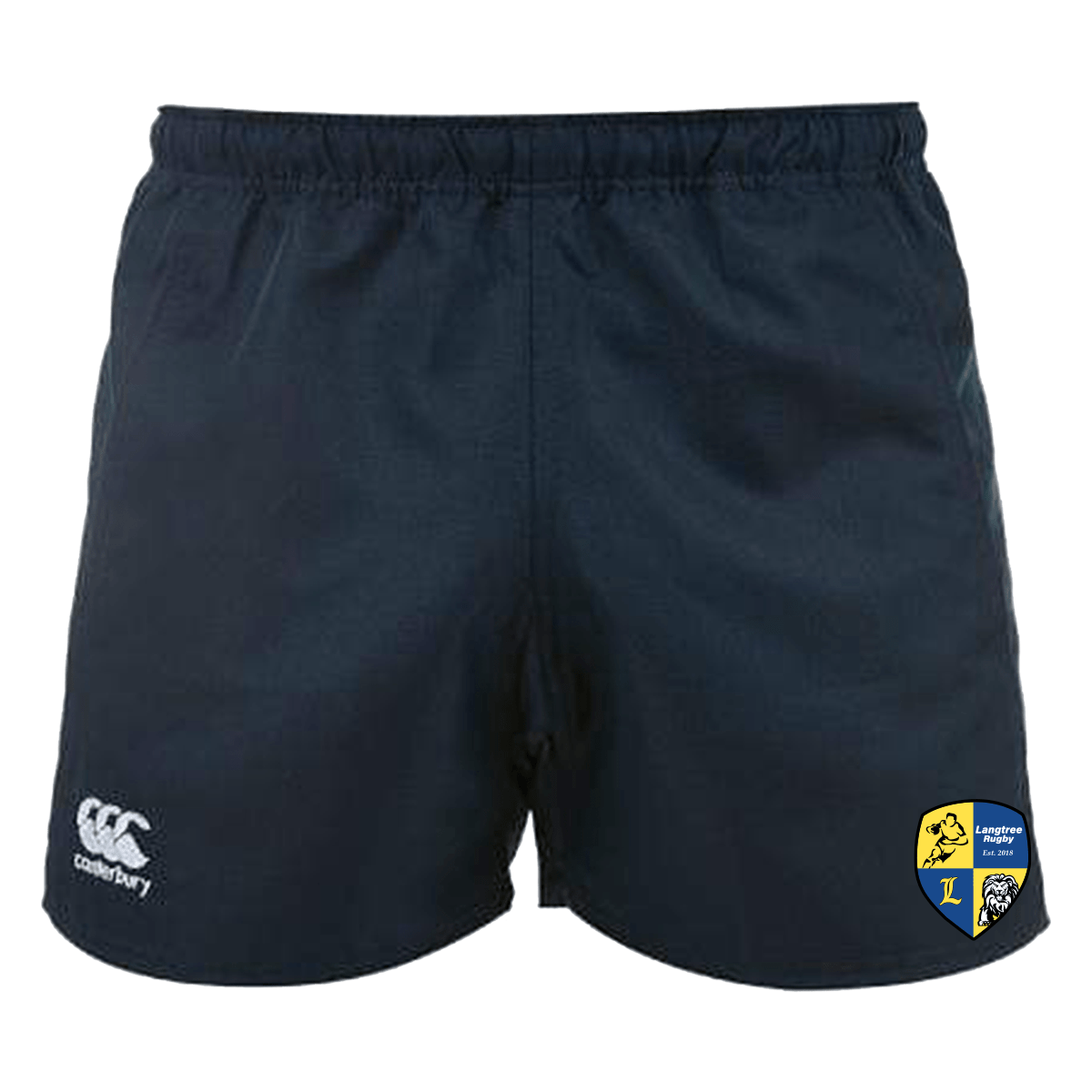 Langtree Rugby Club Canterbury Women's Navy Advantage Rugby Shorts with the club badge on the side.
