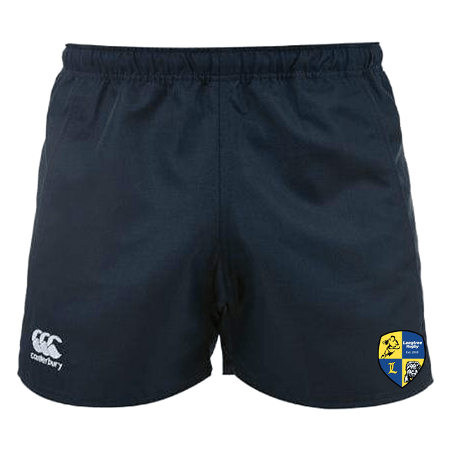Langtree Rugby Club Canterbury Women's Navy Advantage Rugby Shorts with the club badge on the side.