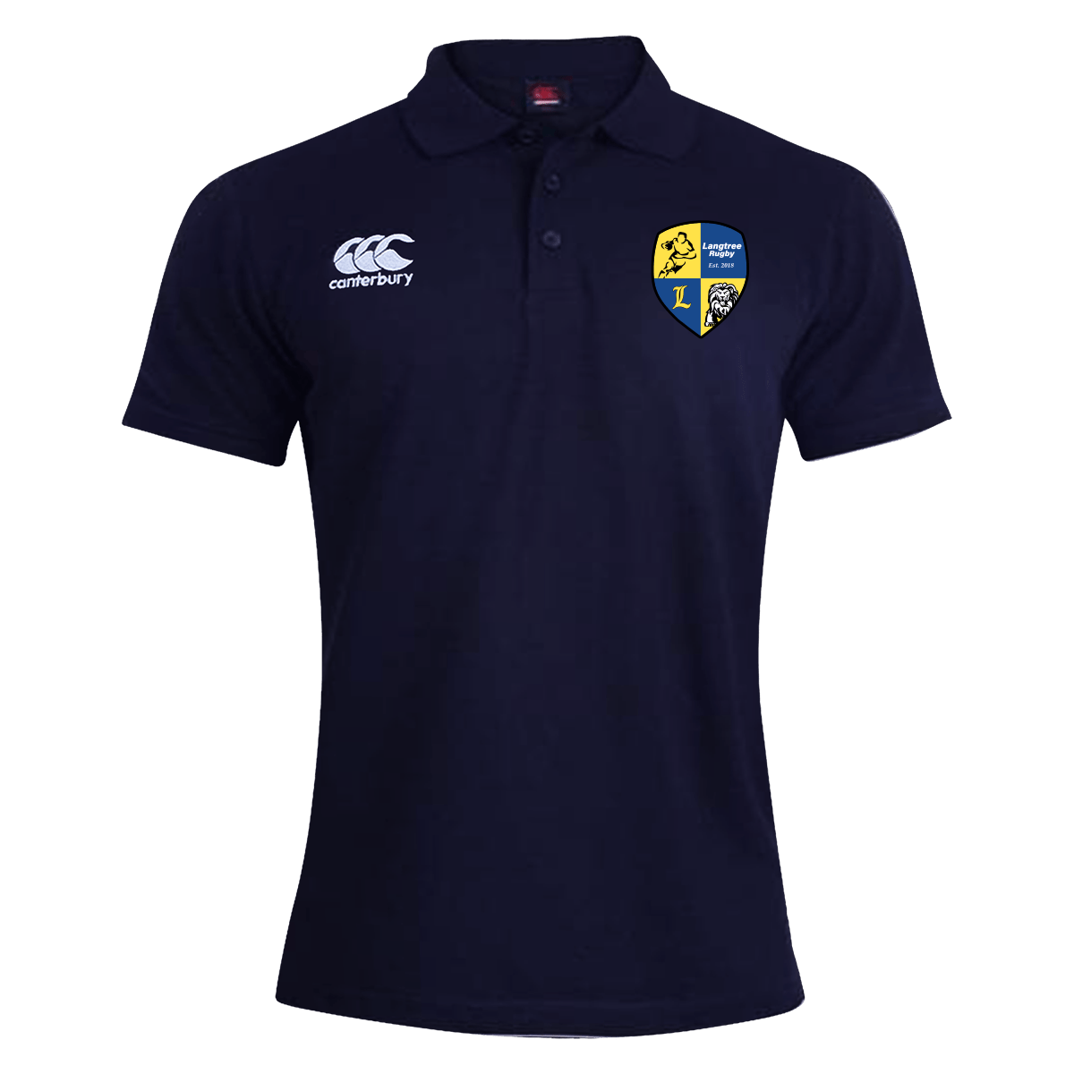 A Langtree Rugby Club Canterbury Waimak Rugby Polo Navy with the Langtree Rugby Club logo on it.