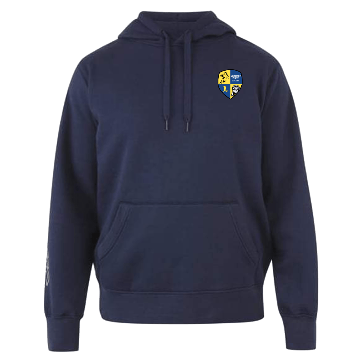 Langtree Rugby Club Canterbury Navy Team Hoodie with a yellow and blue emblem.
