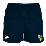 A Langtree Rugby Club Canterbury Navy Professional Polyester Pocketed Rugby Shorts with a Langtree Rugby Club badge on the side.