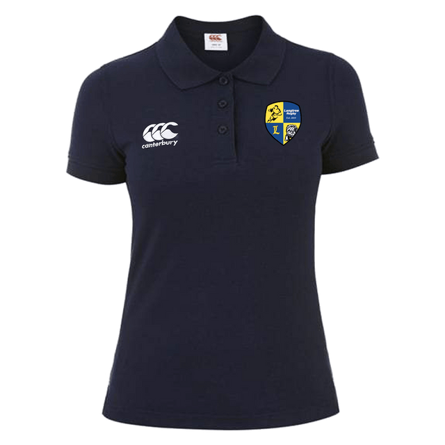 Langtree Rugby Club Canterbury Women's Navy Waimak Rugby Polo with a rugby badge on the chest.