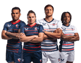 Four USA Rugby players modeling the 2022/23 Men's & Women's Kits