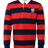 The SDS USA Rugby Red/Navy Hooped Classic Jersey is a long-sleeve rugby shirt with bold red and navy stripes, a white collar, and a left chest embroidered logo that channels vintage USA Rugby style.