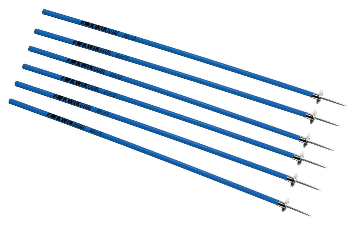 Set of 6 Blue Rugby Coaching Sticks With Round Steel Base & Ground Peg
