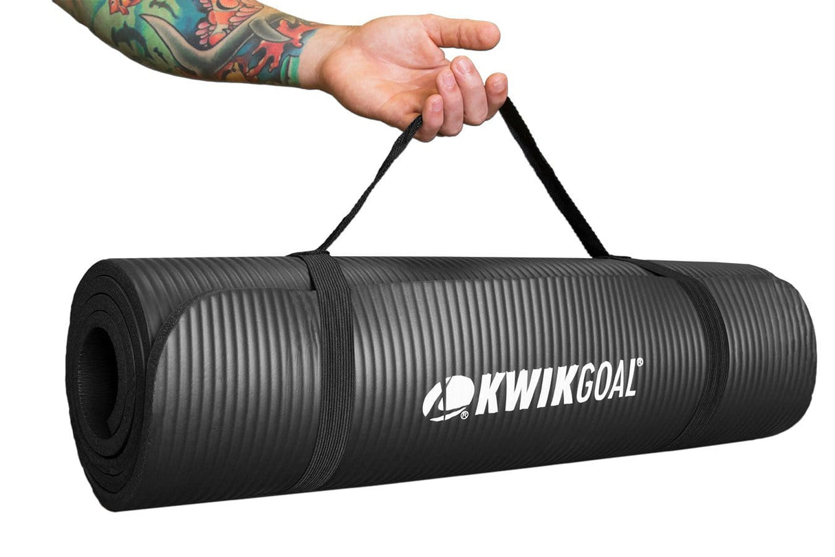 Black Stretching Mat With Carry Strap
