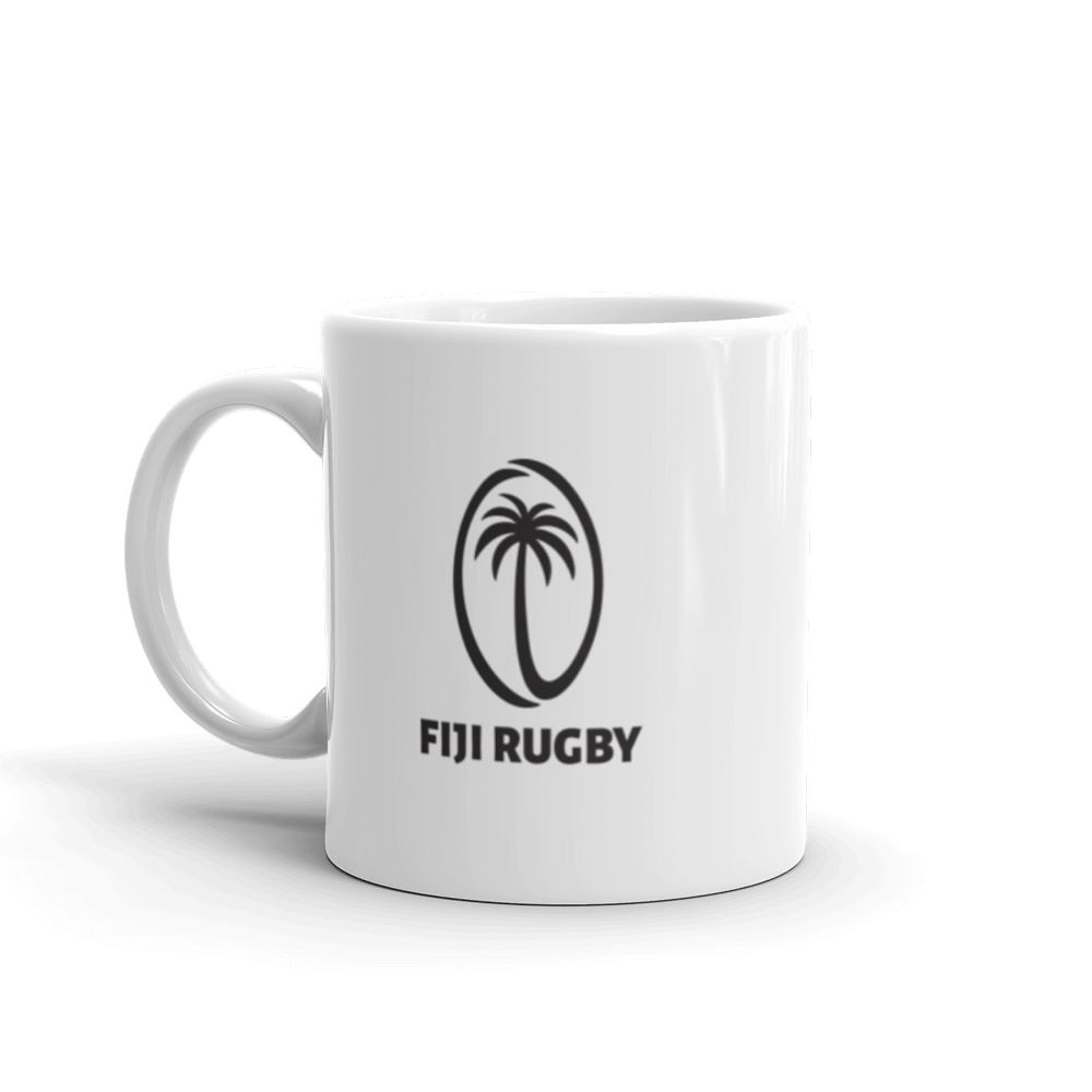 A white Fiji Rugby Mug.
