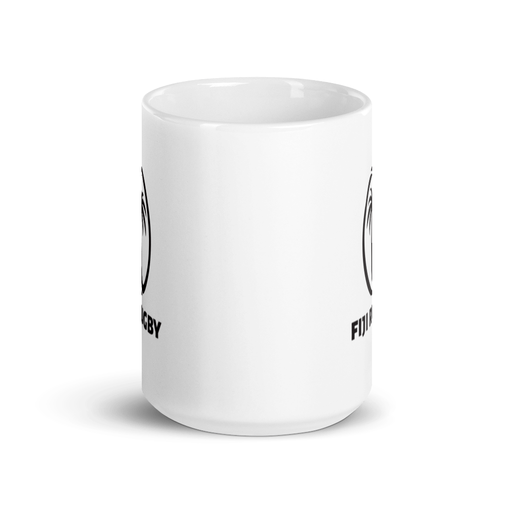 A white Fiji Rugby Mug with the words fury on it.