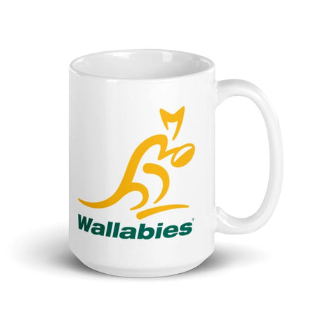 A Wallabies White Glossy Mug with the logo of Wallabies.