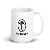 A Fiji Rugby Mug, white with the Fiji rugby logo.